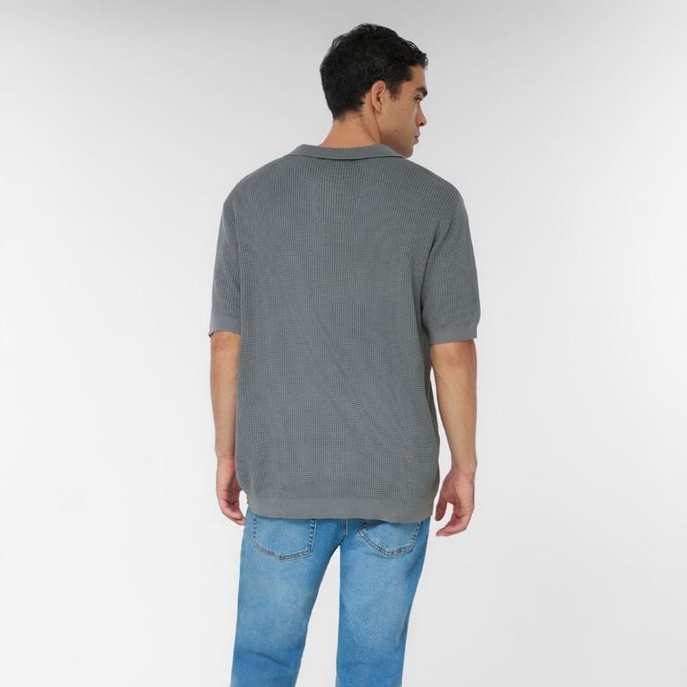 H&H Men's Knitted Polo, Grey Dark, hi-res