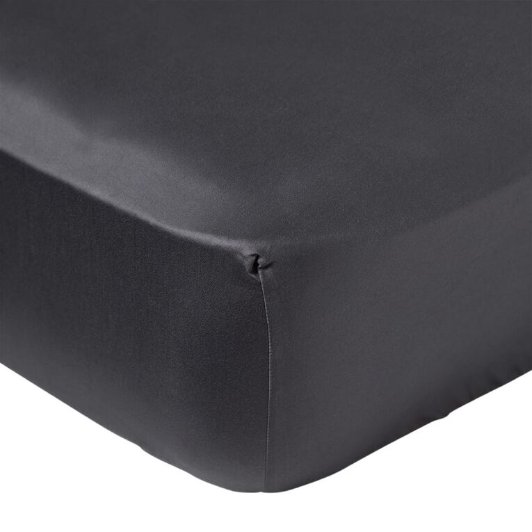 Living & Co 4OOTC Sateen Fitted Sheet Charcoal King, Charcoal, hi-res