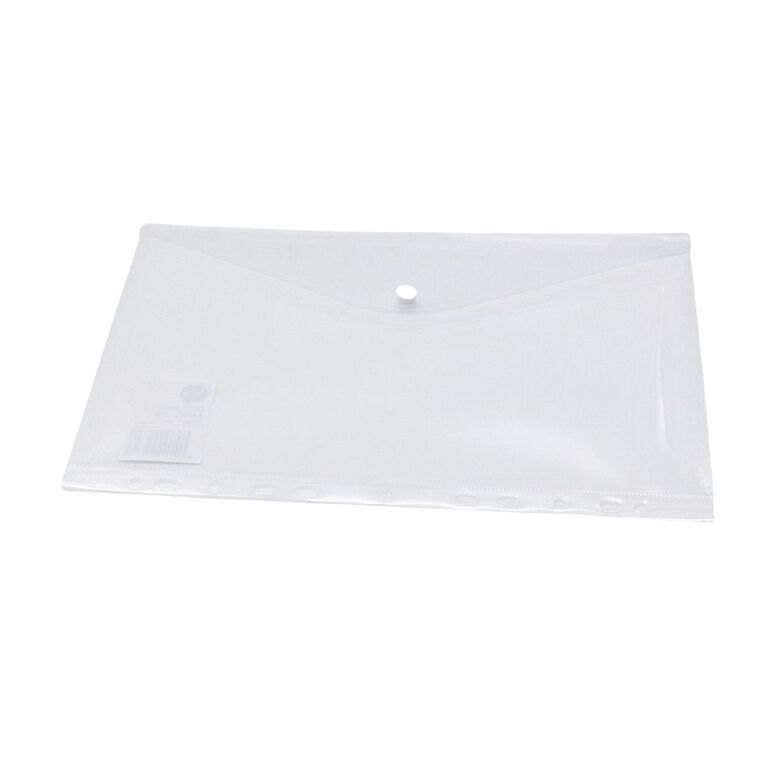 WS Document Wallet Single Dome Closer With Binder Holes Clear A4, , hi-res