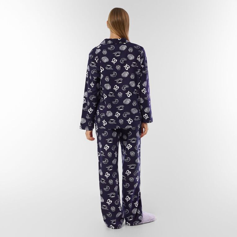 H&H Women's Classic Flannelette Pyjama Set, Blue Dark, hi-res