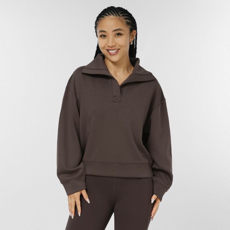 Active Intent Women's V-Neck Sweat, Brown Dark, hi-res