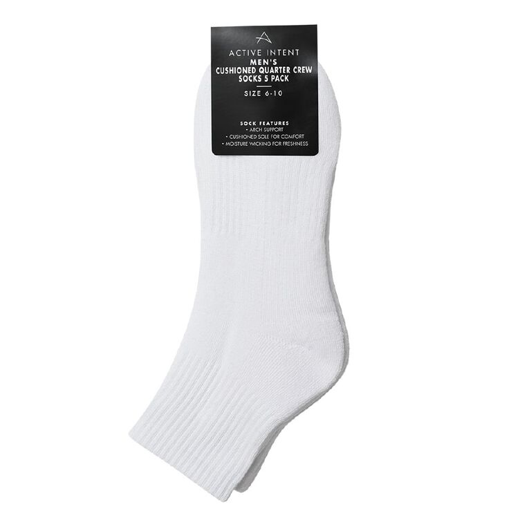 Active Intent Men's Cushioned Quarter Crew Socks 5 Pack, White, hi-res