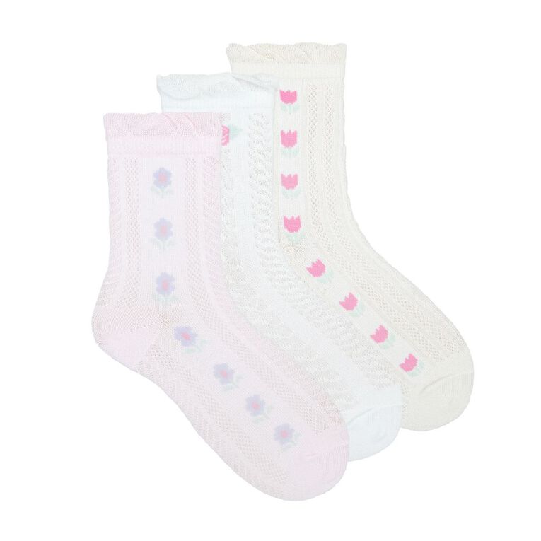 Underworks Girls' Textured Crew Socks 3 Pack, Yellow, hi-res