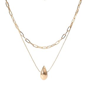 Link Tear Drop Pendant Necklace Two Layer
