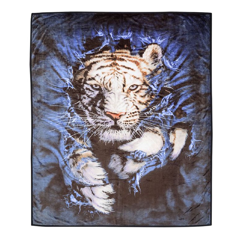 Living & Co 400gsm Mink Feel Blanket Tiger Multi-Coloured Queen, , hi-res