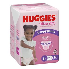 Huggies Ultra Dry Nappy Pants Junior Girls' Size 6 15+kg 12 Pack