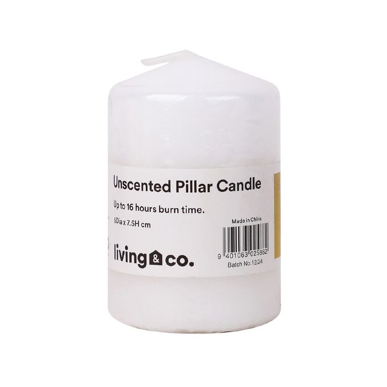 Living & Co Unscented Pillar Candle 5 x 7.5cm White, , hi-res