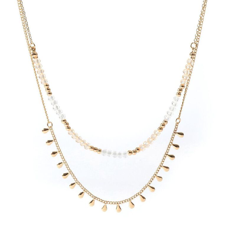 Tear Drop Beaded Necklace Two Layer, , hi-res