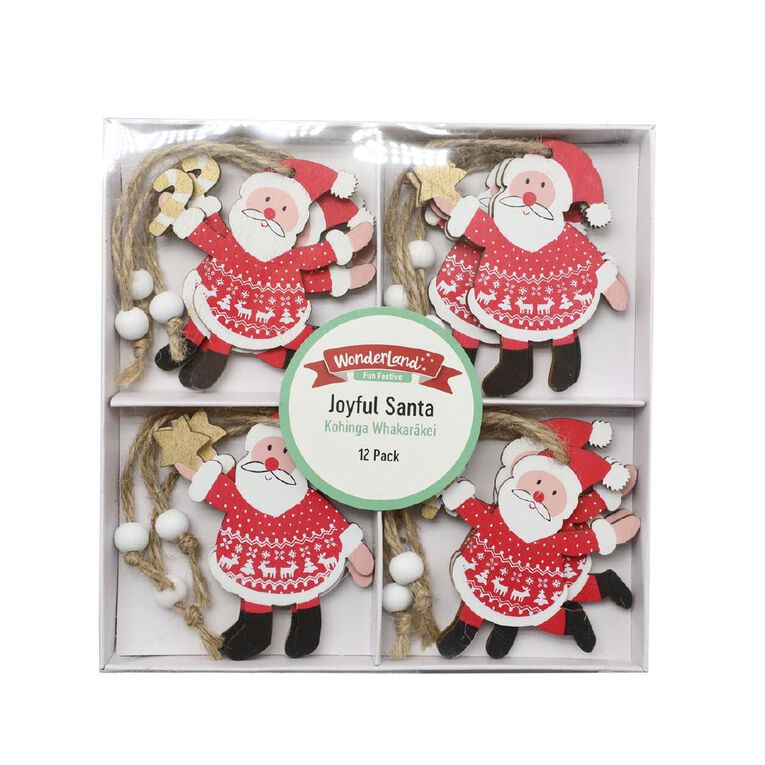 Wonderland Fun Festive Santa Christmas Tree Decorations Assorted 12 Pack, , hi-res