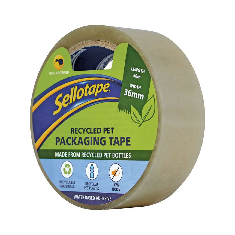 Sellotape Recycled PET Packaging Tape Low Noise 36mm x 50m, , hi-res