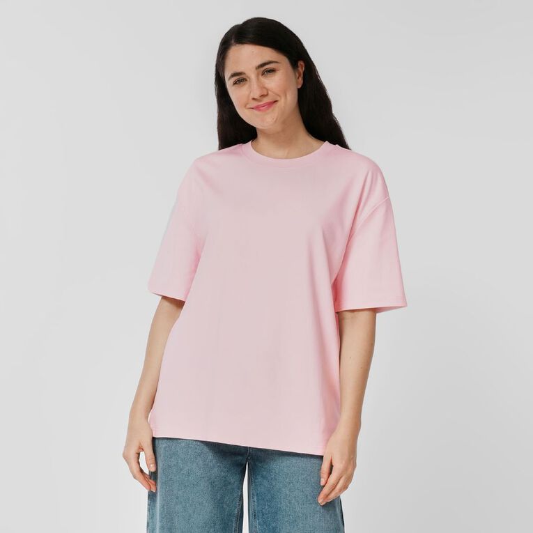 H&H Women's Short Sleeve Boxy Plain Tee, Pink, hi-res