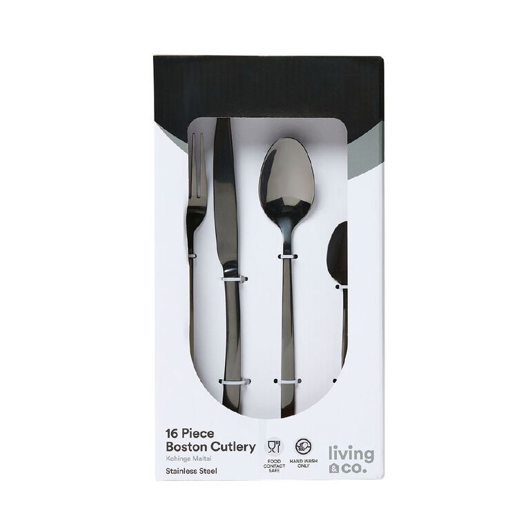 Living & Co Boston Cutlery Set Black 16 Piece, , hi-res