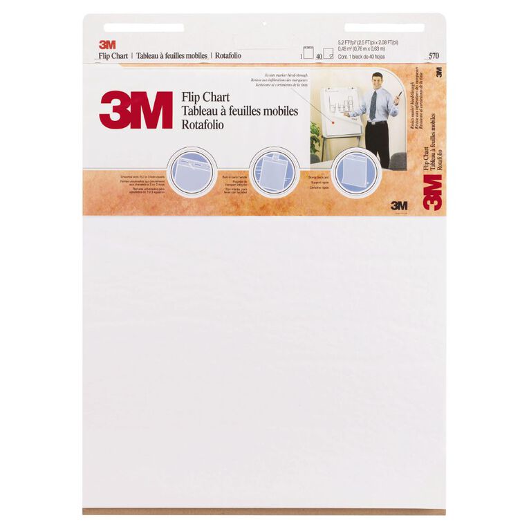 3M Flipchart 635 x 762mm 40 Sheet White, , hi-res