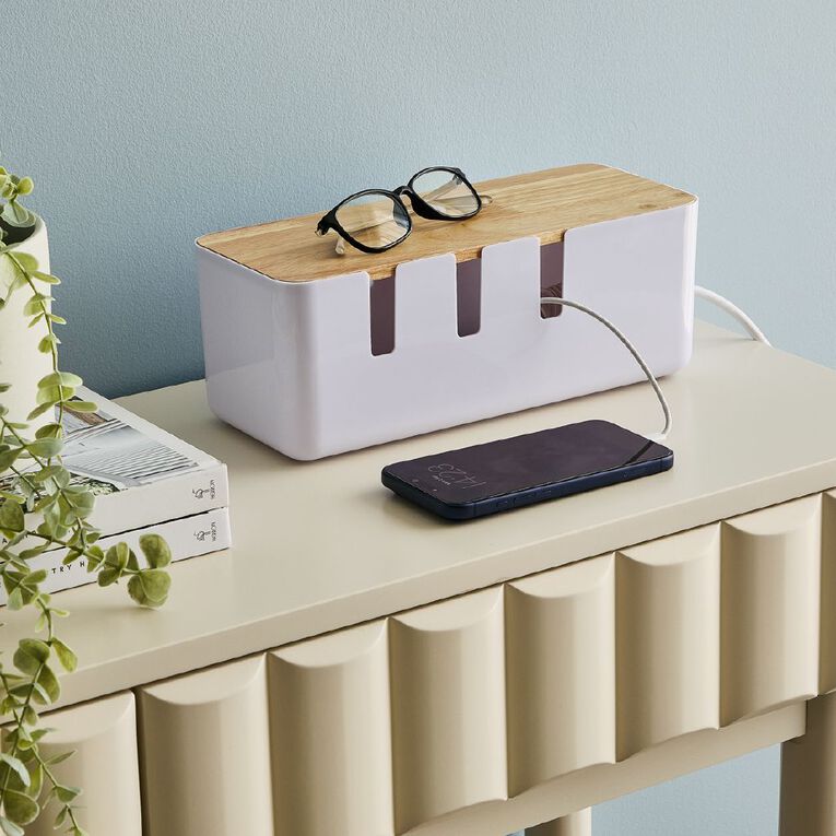 Living & Co Table Top Cable Storage With Bamboo Lid, , hi-res
