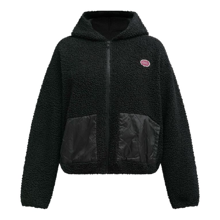 BRDRLESS Cleo ZIp-Thru Long Sleeve Teddy Fleece, Black, hi-res