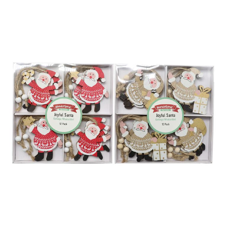 Wonderland Fun Festive Santa Christmas Tree Decorations Assorted 12 Pack, , hi-res