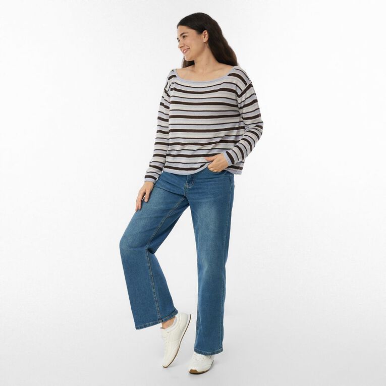H&H Women's Off Shoulder Long Sleeve Knit, Blue Mid, hi-res