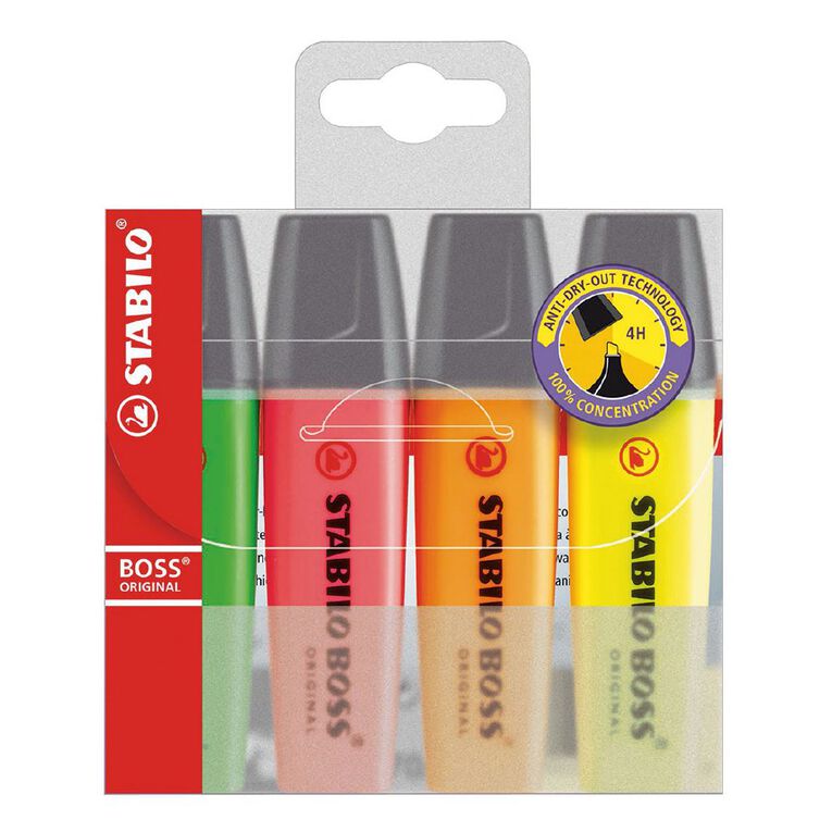 Stabilo Boss Highlighters Multi-Coloured 4 Pack, , hi-res