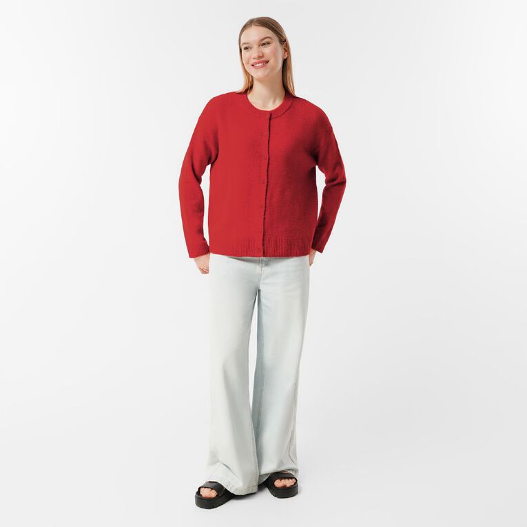 H&H Women's Cosy Oversized Crew Cardigan, Red, hi-res