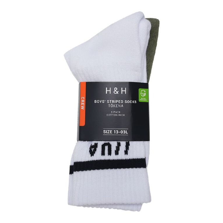 H&H Boys' Striped Crew Socks 3 Pack, Green Mid, hi-res