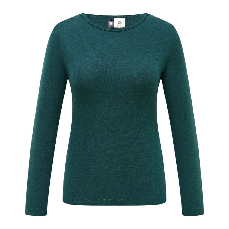 H&H Women's Merino Blend Crew Neck Top, Green Dark, hi-res