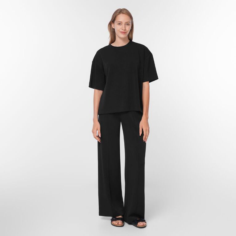 H&H Women's Modal Pintuck Wide Leg Pants, Black, hi-res