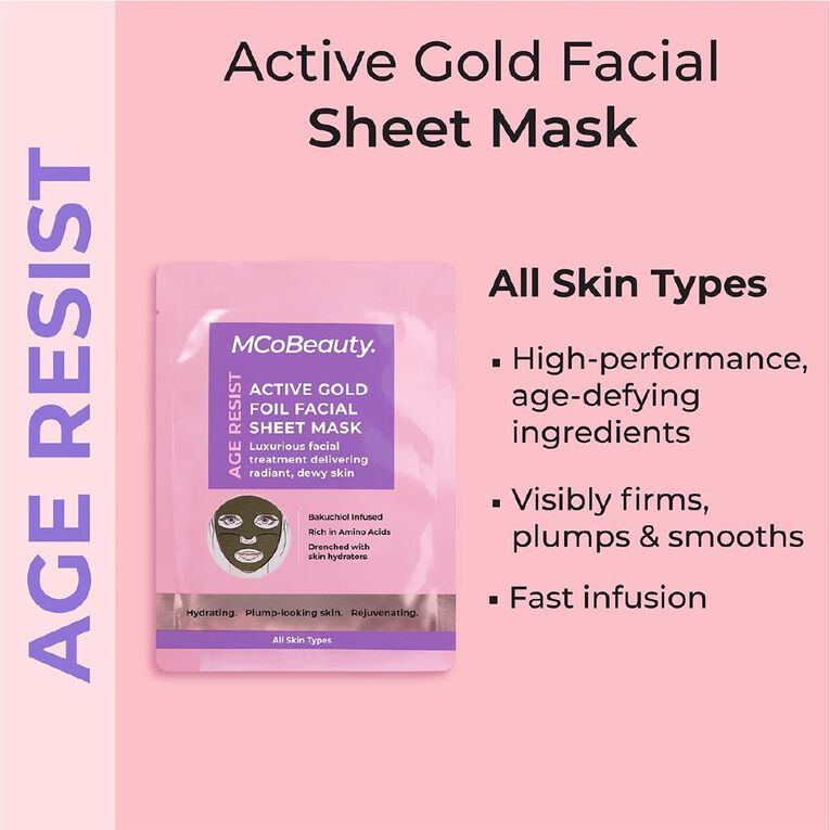 MCoBeauty AGE RESIST Active Gold Foil Facial Sheet Mask 1 piece, , hi-res