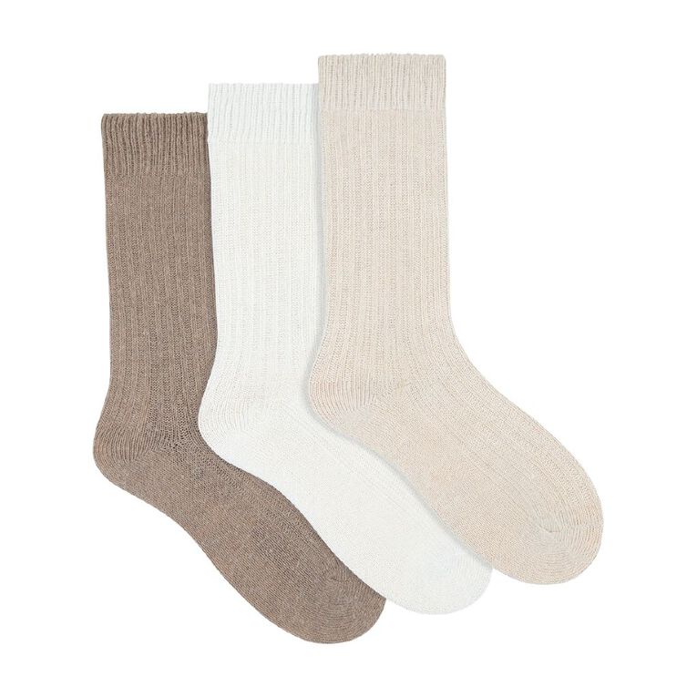 Underworks Women's Heat Bods Ribbed Crew 3 Pack, Sand, hi-res