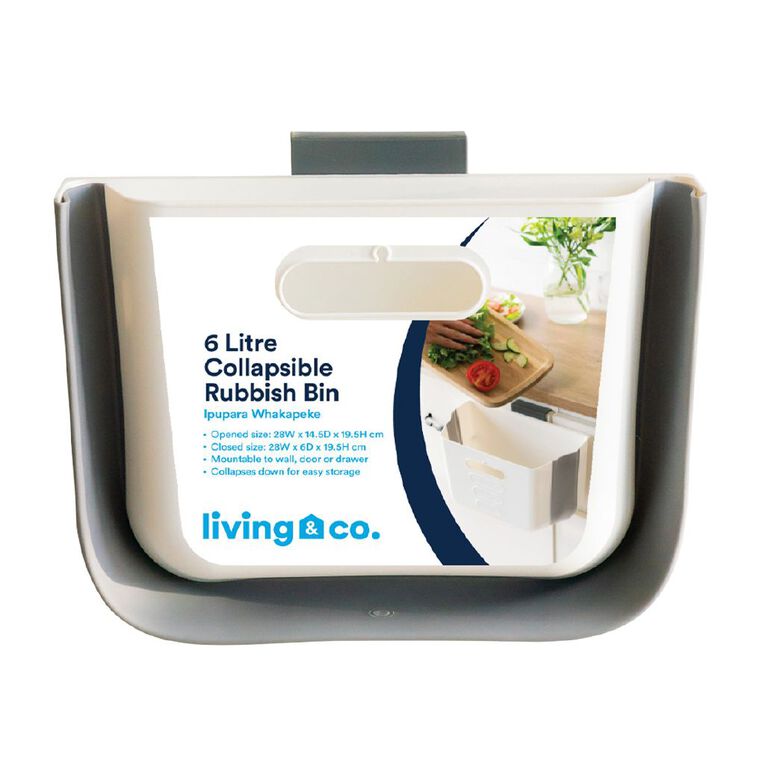 Living & Co Collapsible Wall Mounted Rubbish Bin White 6L, , hi-res