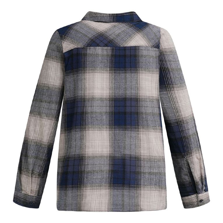 H&H Women's Long Sleeve Check Popover Shirt, Navy, hi-res