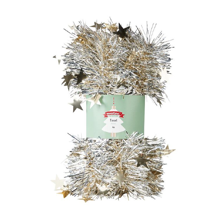 Wonderland Fun Festive Star Tinsel Assorted 4m, , hi-res