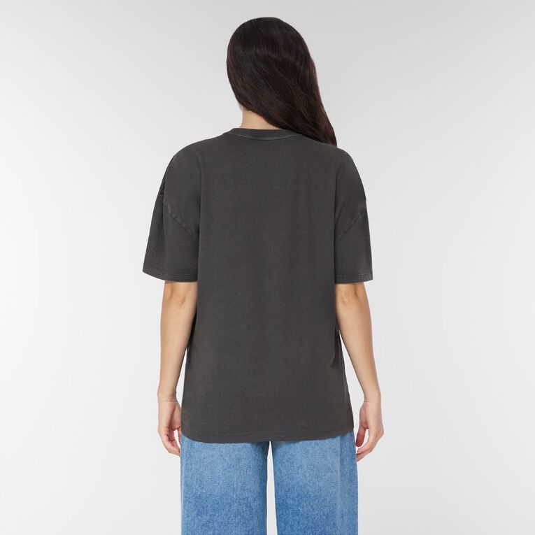 H&H Women's Short Sleeve Boyfriend Graphic Tee, Grey Dark BONJOUR, hi-res