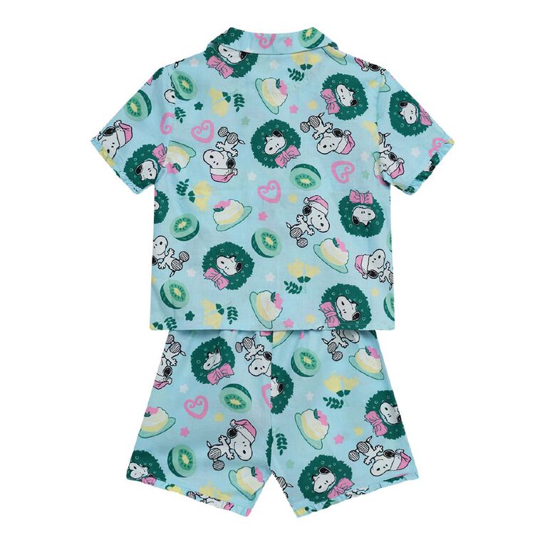 Girls' Christmas Woven Button Up Pyjama Set, Blue Light, hi-res