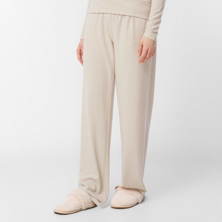 H&H Women's Brushed Knit Rib Fold Over Lounge Pants, Cream, hi-res