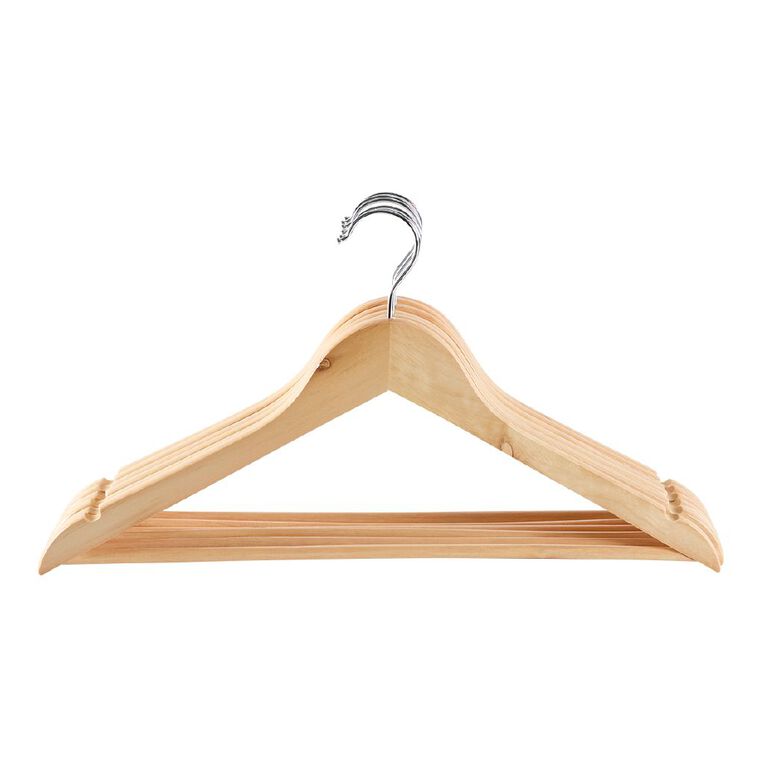 Living & Co Wooden Coat Hangers Natural 6 Pack, , hi-res