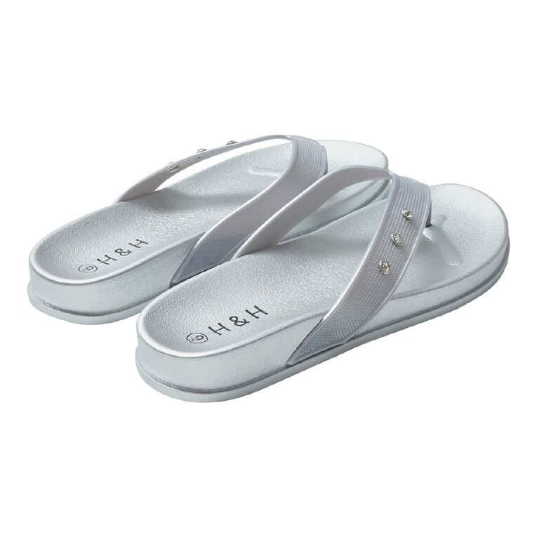 H&H Women's Bling Jandals, Silver, hi-res