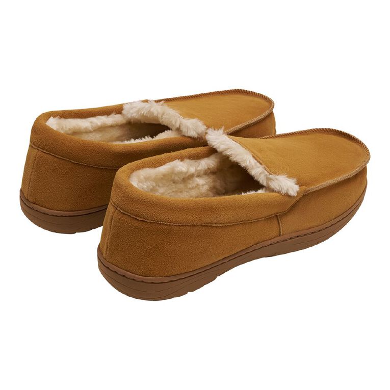 H&H Men's Leroy Leather Moccasin Slippers, Tan, hi-res