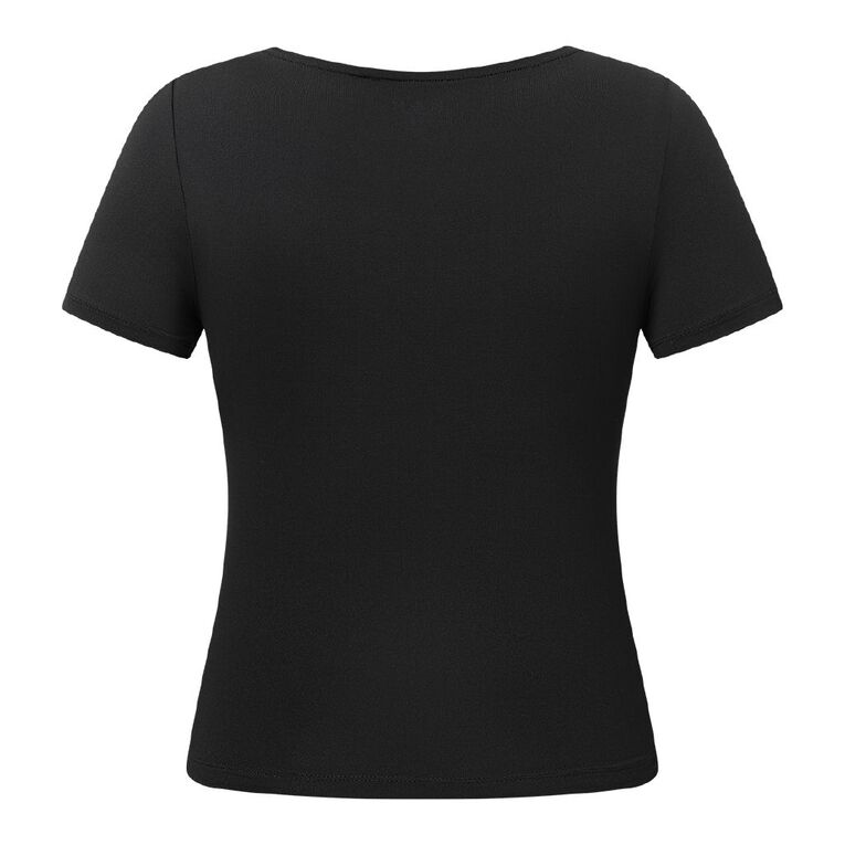 H&H Women's Short Sleeve Contour Print Scoop Neck Top, Black, hi-res