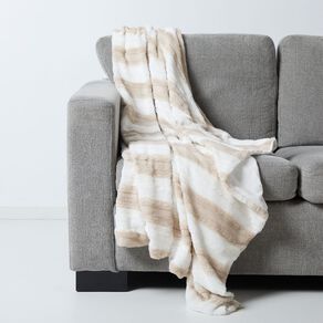 Living & Co Throw Faux Fur Stripe Natural 127cm x 152cm