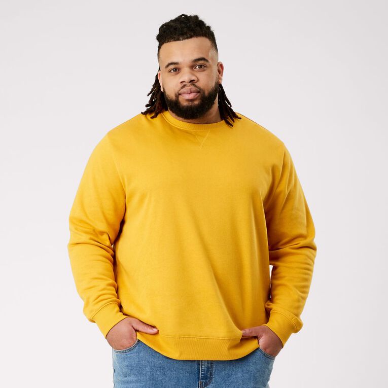 H&H Men's Plain Crew Sweatshirt Yellow Mid The Warehouse