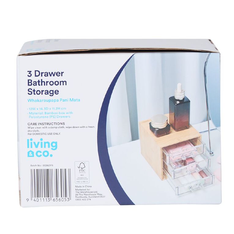 Living & Co Bathroom Bamboo 3 Drawer, , hi-res