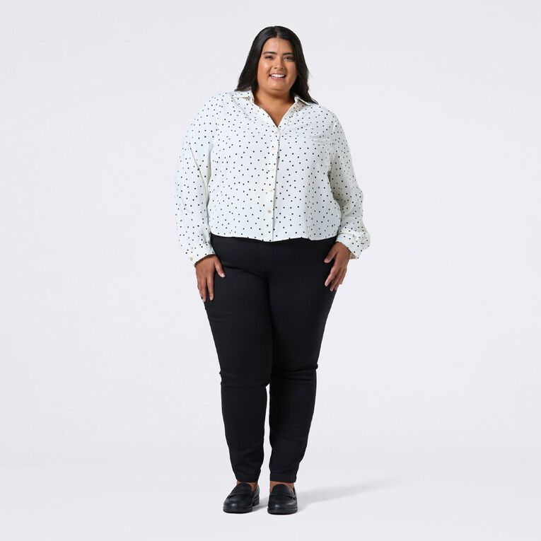 H&H Curve Women's Long Sleeve V-Neck Shirt, White/Black, hi-res