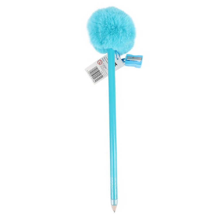 Kookie Jumbo Pom Pencil W Sharpener Aqua, , hi-res