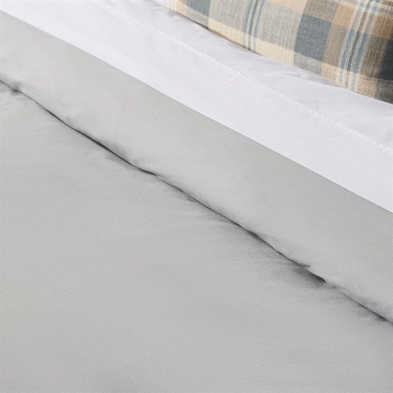 Living & Co Duvet Cover Set Washed Cotton Grey King Single, Grey, hi-res