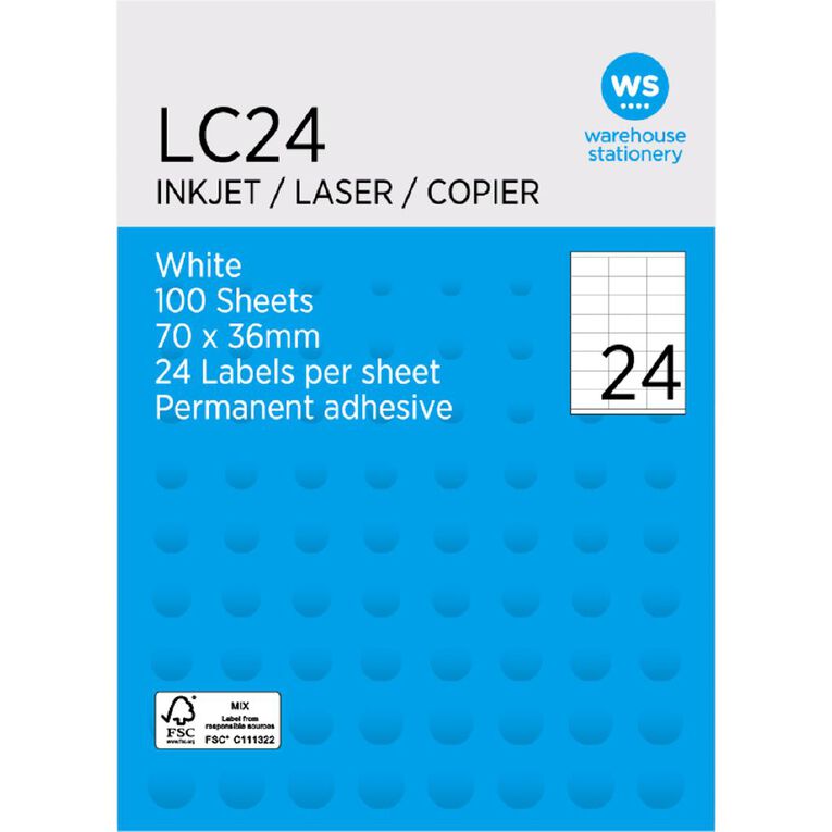 WS A4 24 Labels 100 Pack, , hi-res