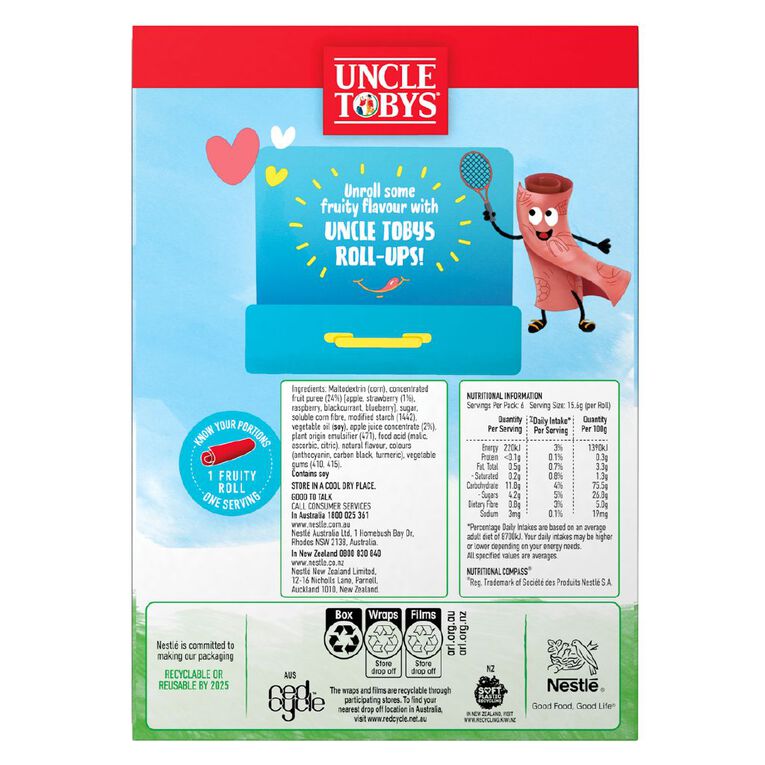 Uncle Tobys Roll-Ups Fun Prints Strawberry 12 x 94g, , hi-res