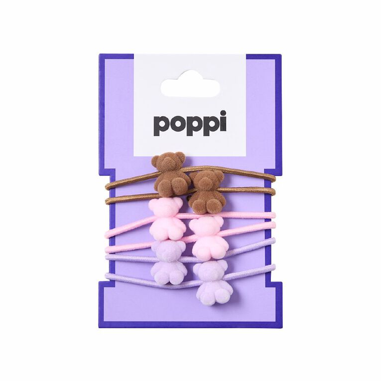 Poppi Hair Elastics Teddy Brown Mid 6 Pack, , hi-res