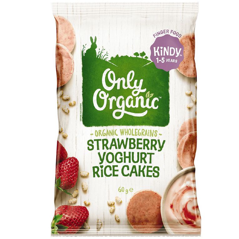 Only Organic Strawberry Yoghurt Rice Cakes 1+ Years 60g, , hi-res
