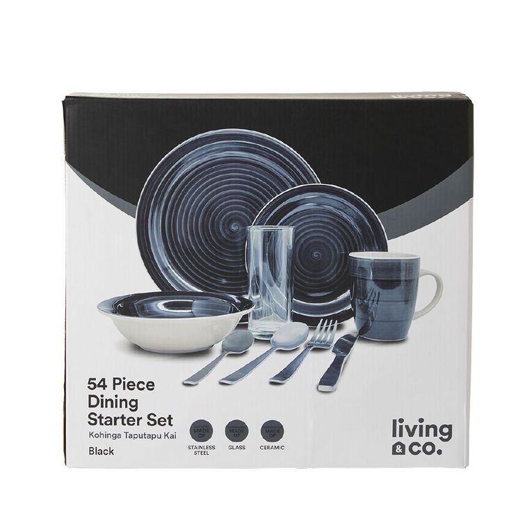 Living & Co Printed Dining Starter Set Black 54 Piece, , hi-res