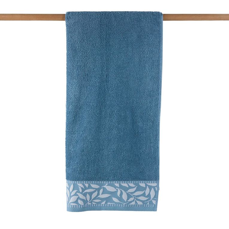 Living & Co Plush Border Bath Towel Blue 70 x 140cm, , hi-res